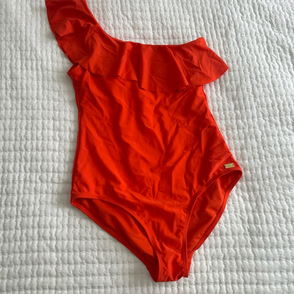 Jones New York Red One-Shoulder Swim One Piece